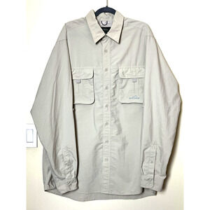 Eddie Bauer Mens Tall XL Vented Shirt Beige Long Sleeve Button Up Fishing Nature